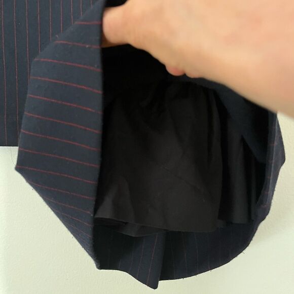 Zara dk blue/red vertical lines blouse; pleated lower sleeves,side neck button,S - Picture 9 of 9